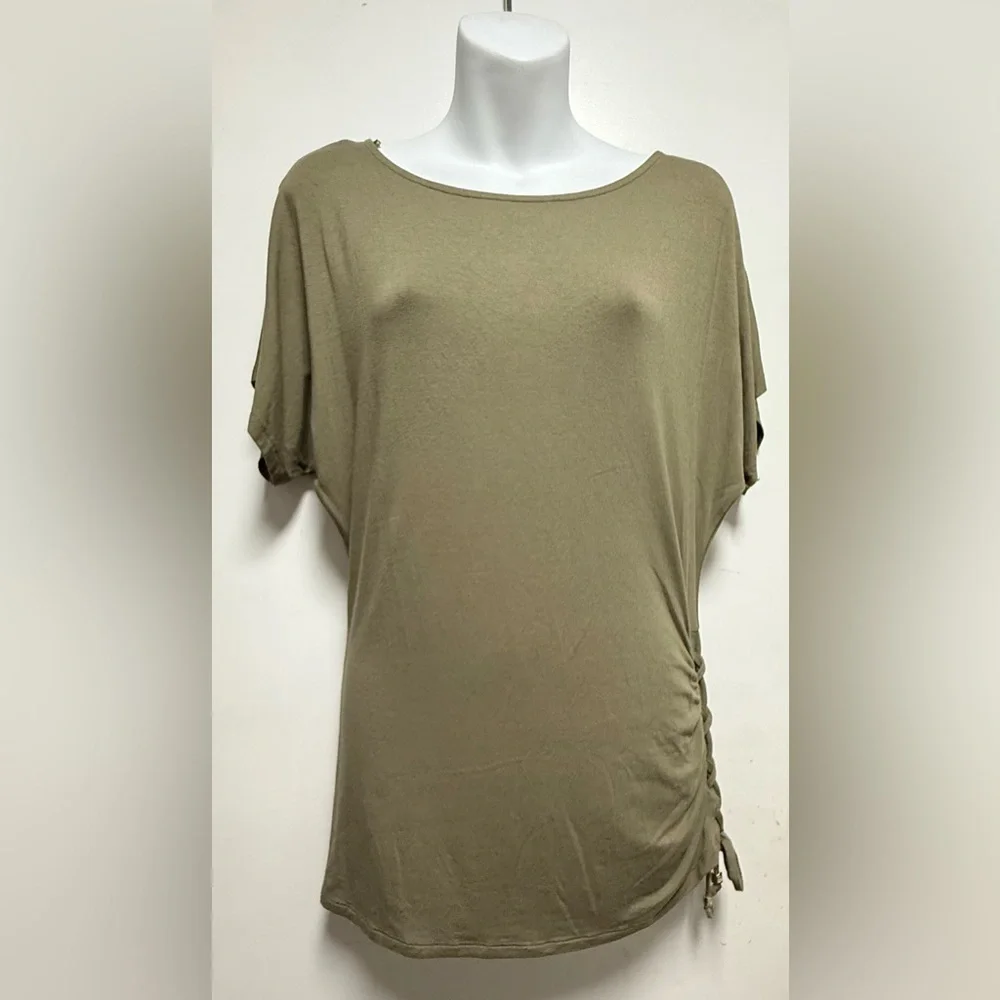Michael Kors Green Asymmetrical Ruched Blouse